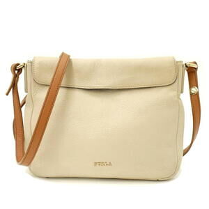 Furla bicolor logo crossbody shoulder bag beige leather Tan